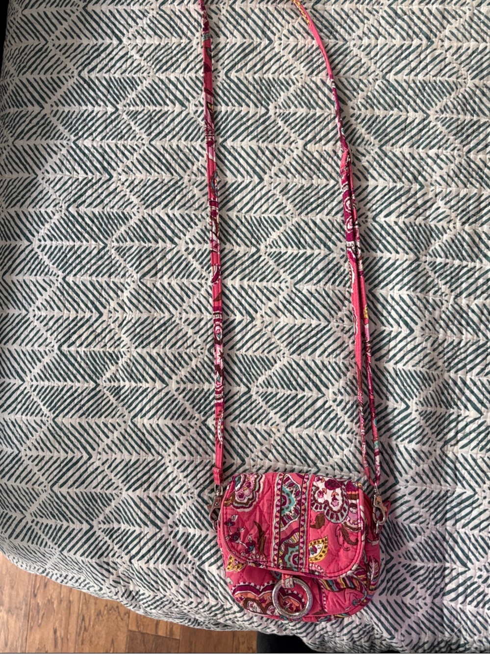 Vera Bradley Pink Paisley Quilted Crossbody with Ring Accent